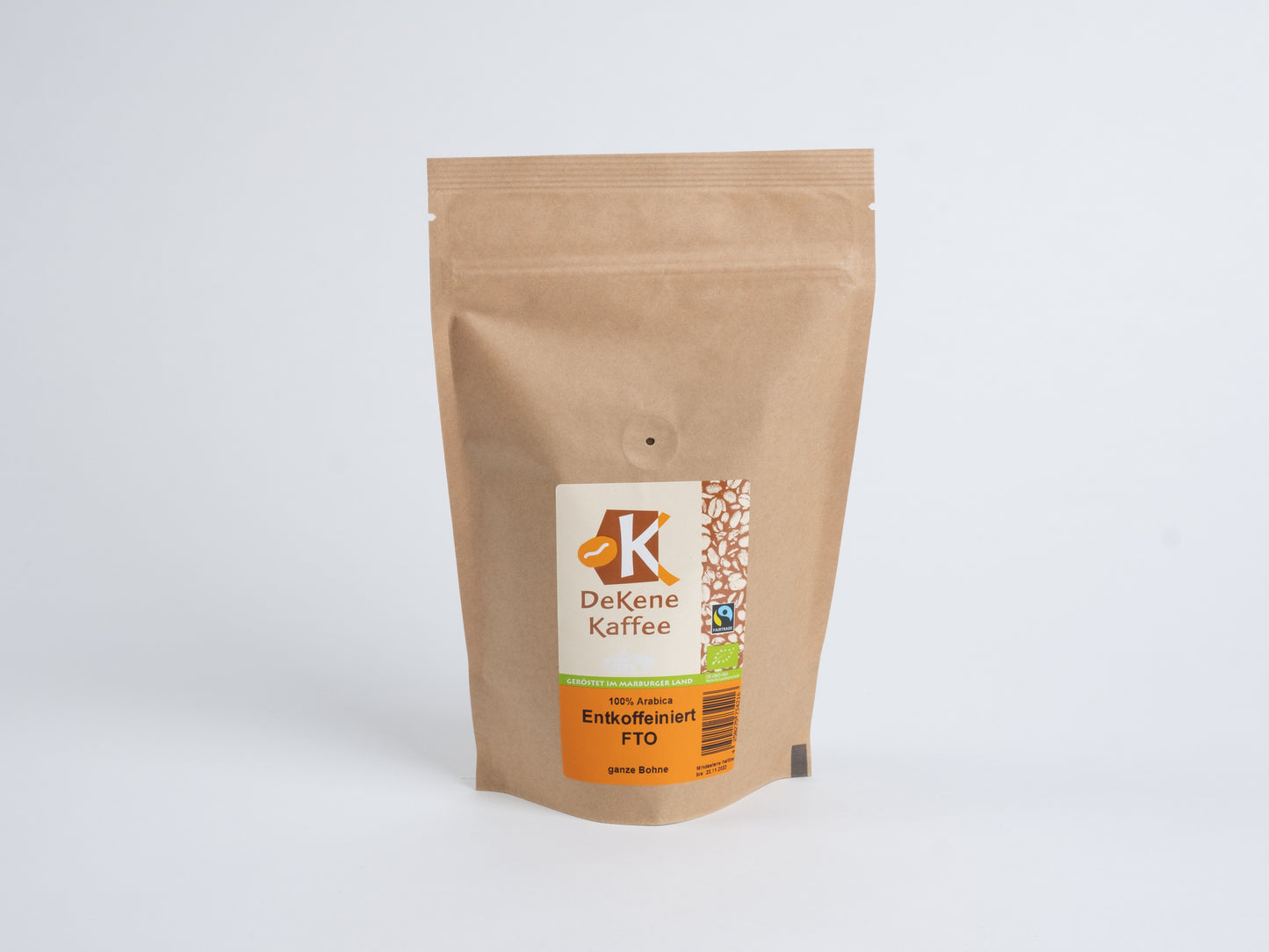 Packung DeKene Kaffee Ganze Kaffeebohnen Entkoffeiniert Bio Fairtrade